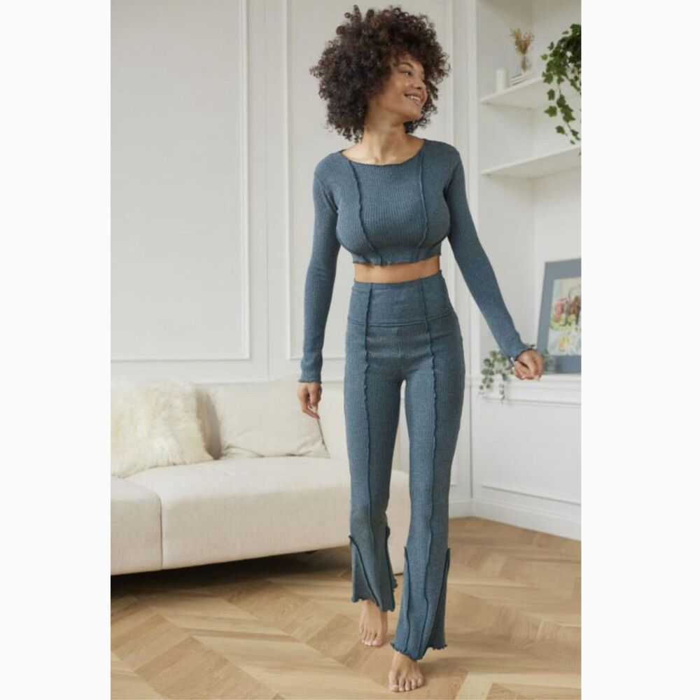 Urban Outfitters UO Out From Under Bella Thermal Loungewear Set, Sz Small, Teal